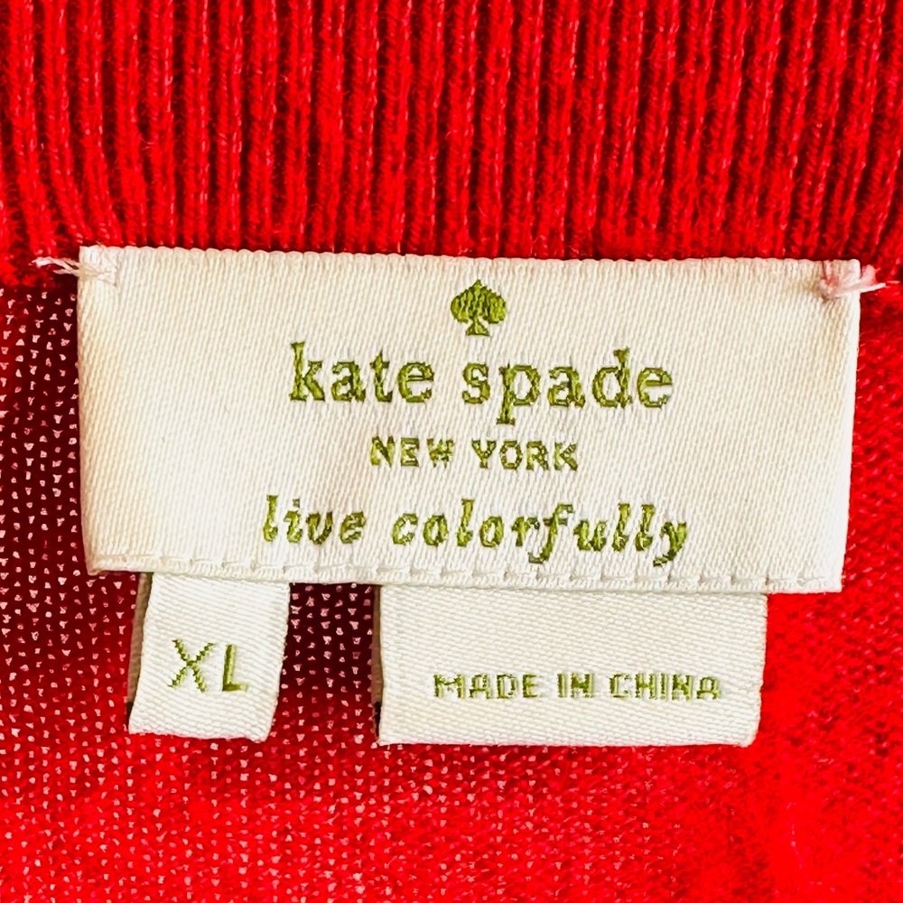 Kate Spade Caroline Vibrant Red Rhinestone Trim Wool Blend Cardigan Sweater Top - Picture 9 of 12